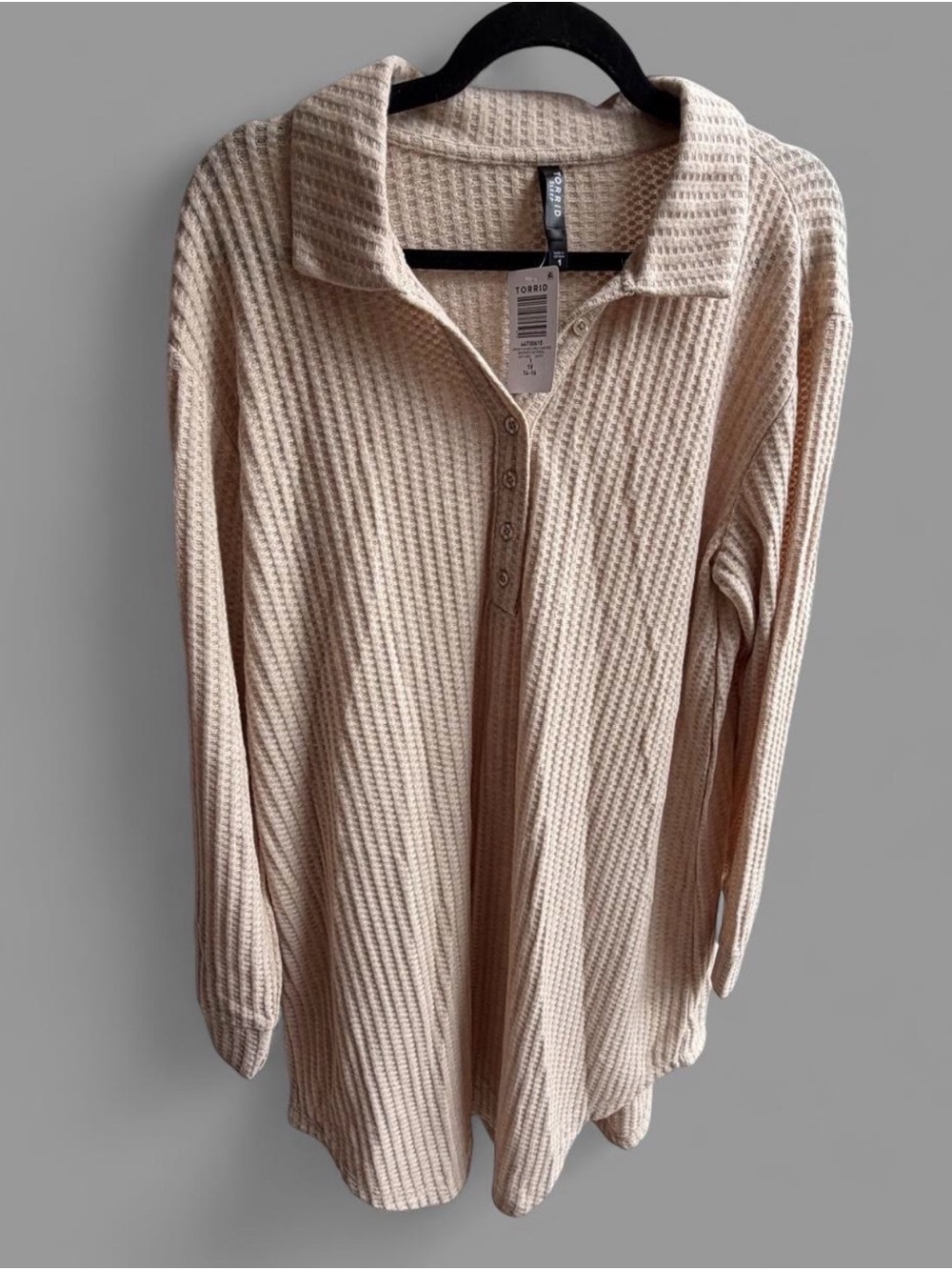 NWT-torrid Blush Waffle-Knit Long Sleeve Polo Sweater